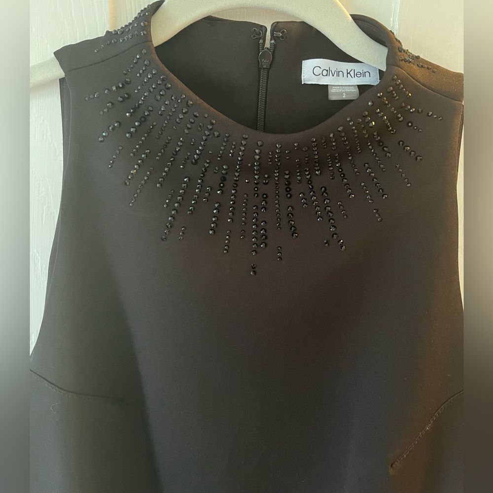 Calvin Klein sheath dress mock neck beaded sleeveless cocktail
